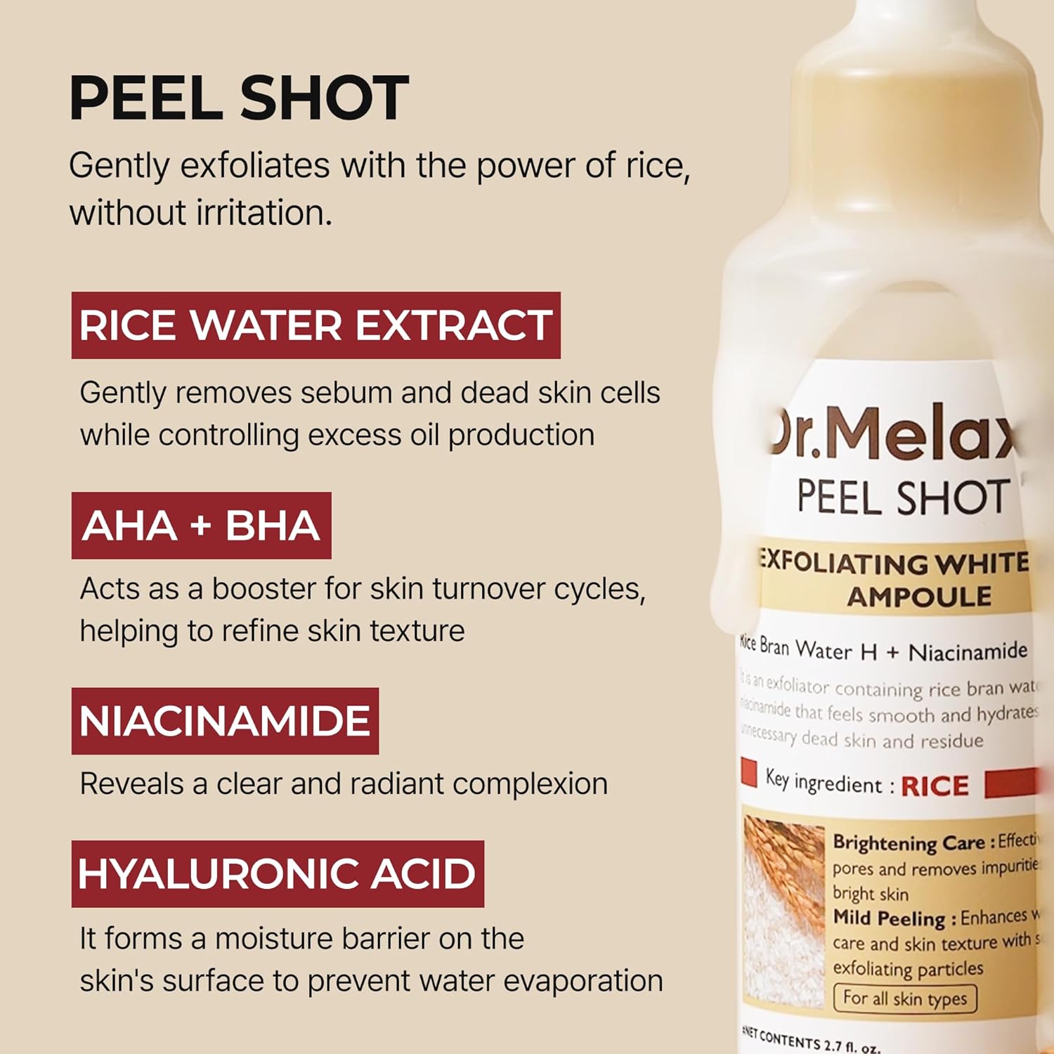 Dr. Melaxin Peel Shot Glow White Rice Peeling Ampoule - 80ml