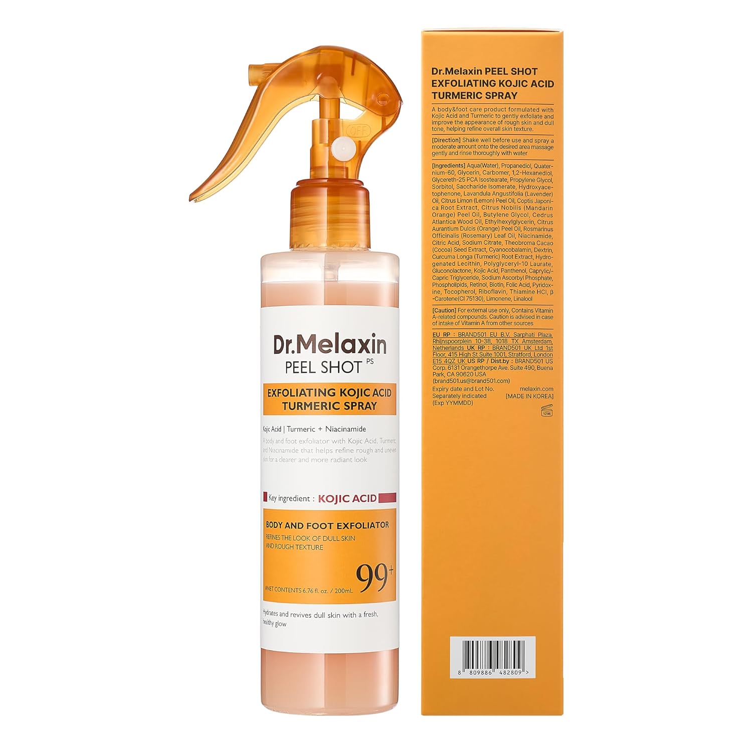 Dr. Melaxin Body Peel Shot Spray Face Peeling Kojic Acid Turmeric Spray - 200ml