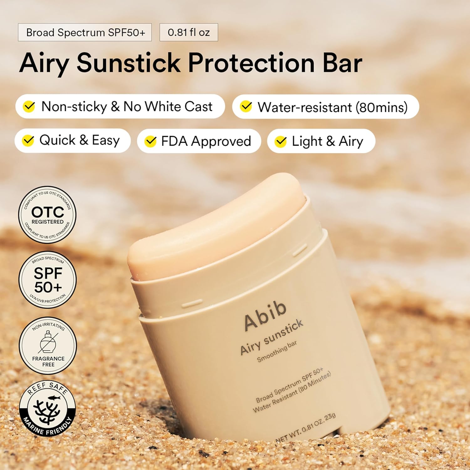 Abib Airy Sunstick Protection Bar Broad Spectrum SPF50+ 0.81 oz / 23 g