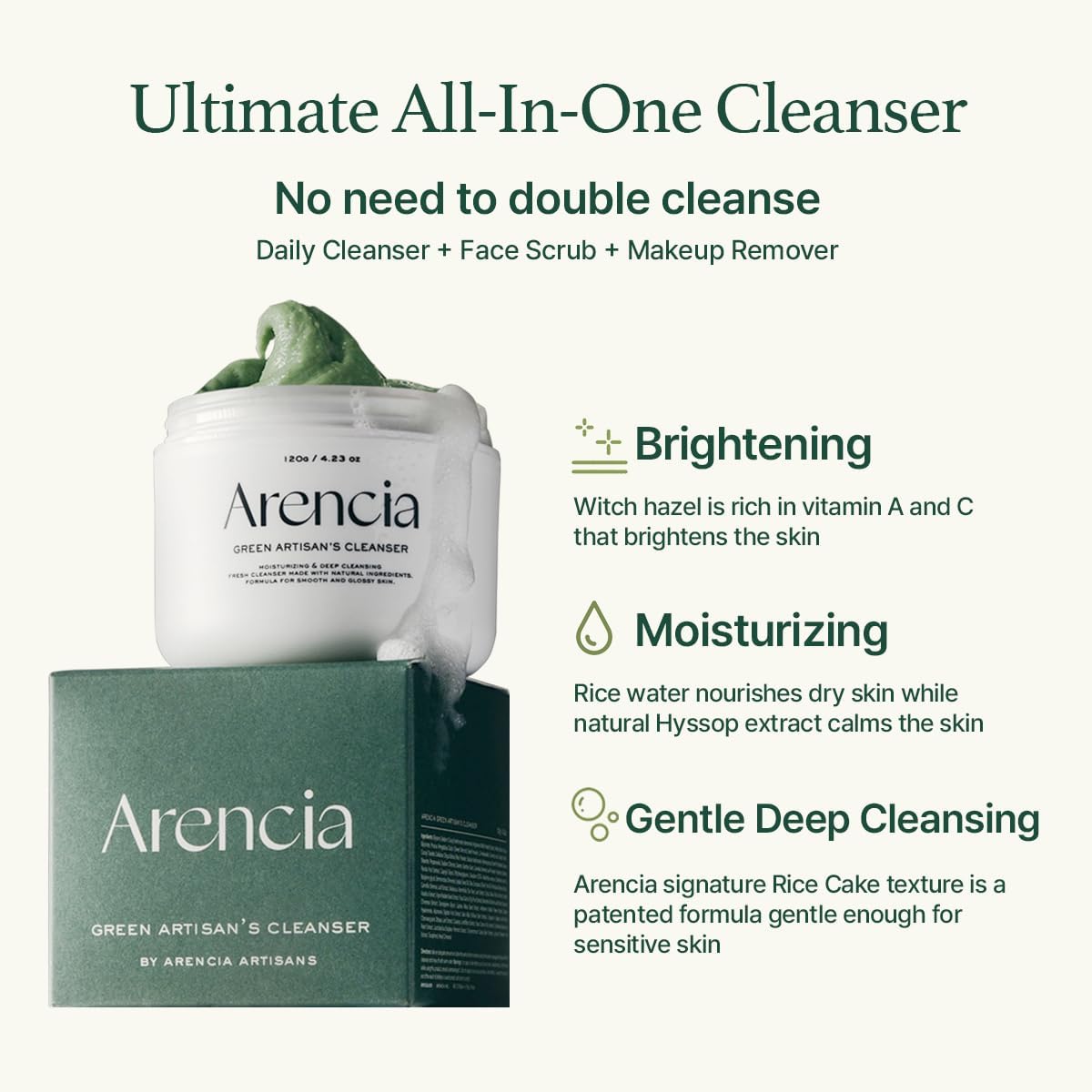 Arencia Korean Rice Mochi Face Cleanser & Daily Scrub