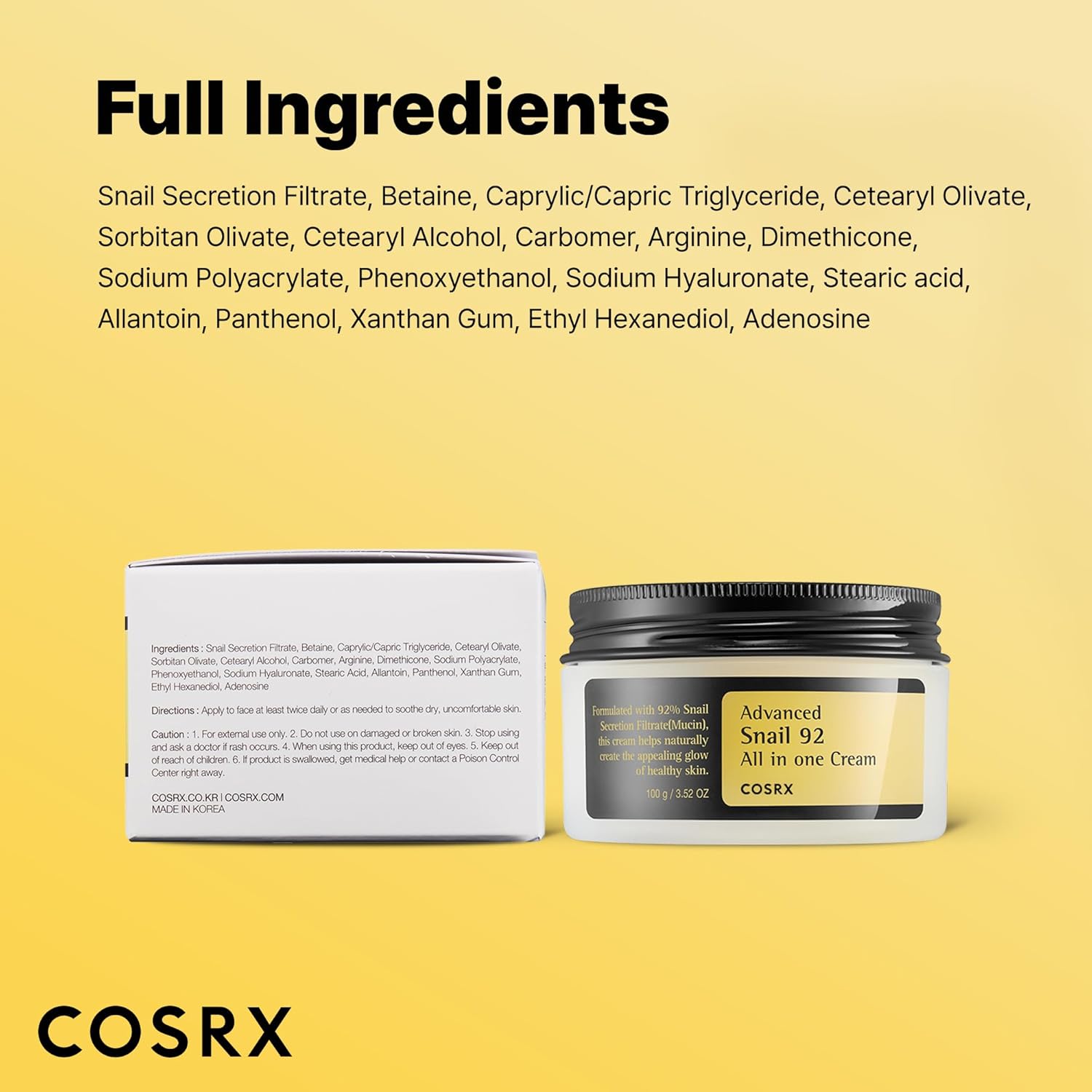 COSRX Snail Mucin 92% Face Moisturizer - 100g