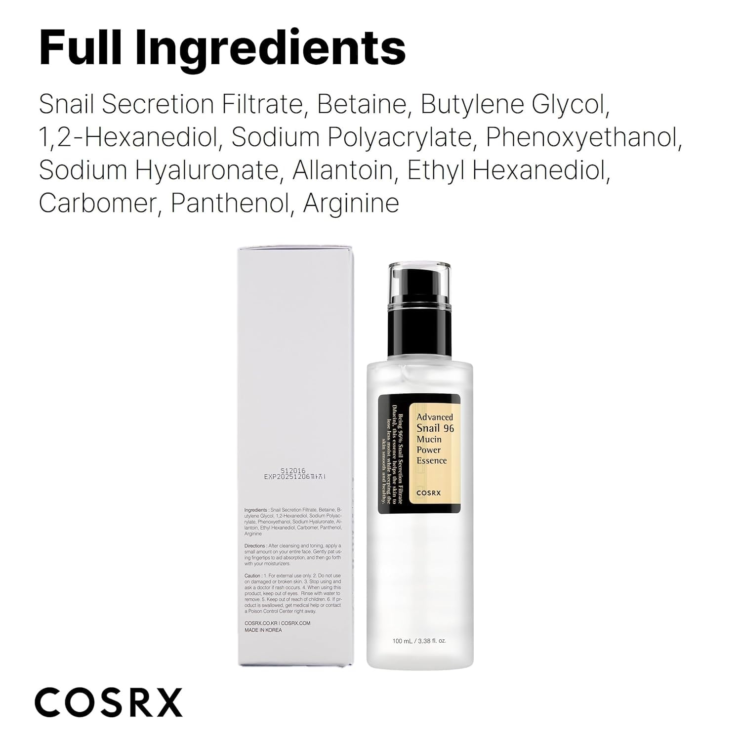 COSRX Advanced Snail 96 Mucin Power Essence 3.38 Fl Oz (100 ml)